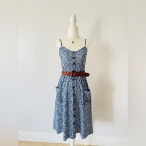 Blue Floral Spaghetti Strap Dress